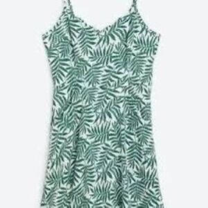41 Hawthorn Green‎ White Tropical Palm Leaf Mini Dress Smocked Back - Size L